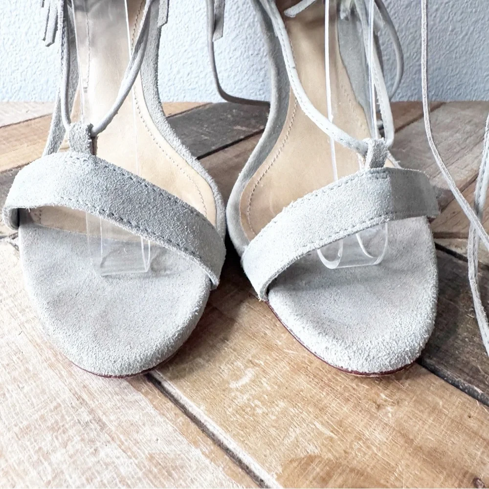 Shultz kagi Fringed Gray/Beige Lace Up Heels - Picture 8 of 16